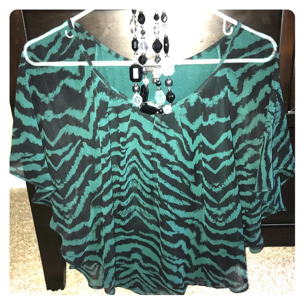 Express Turquoise/Black Zebra Print Wide Arm Shirt